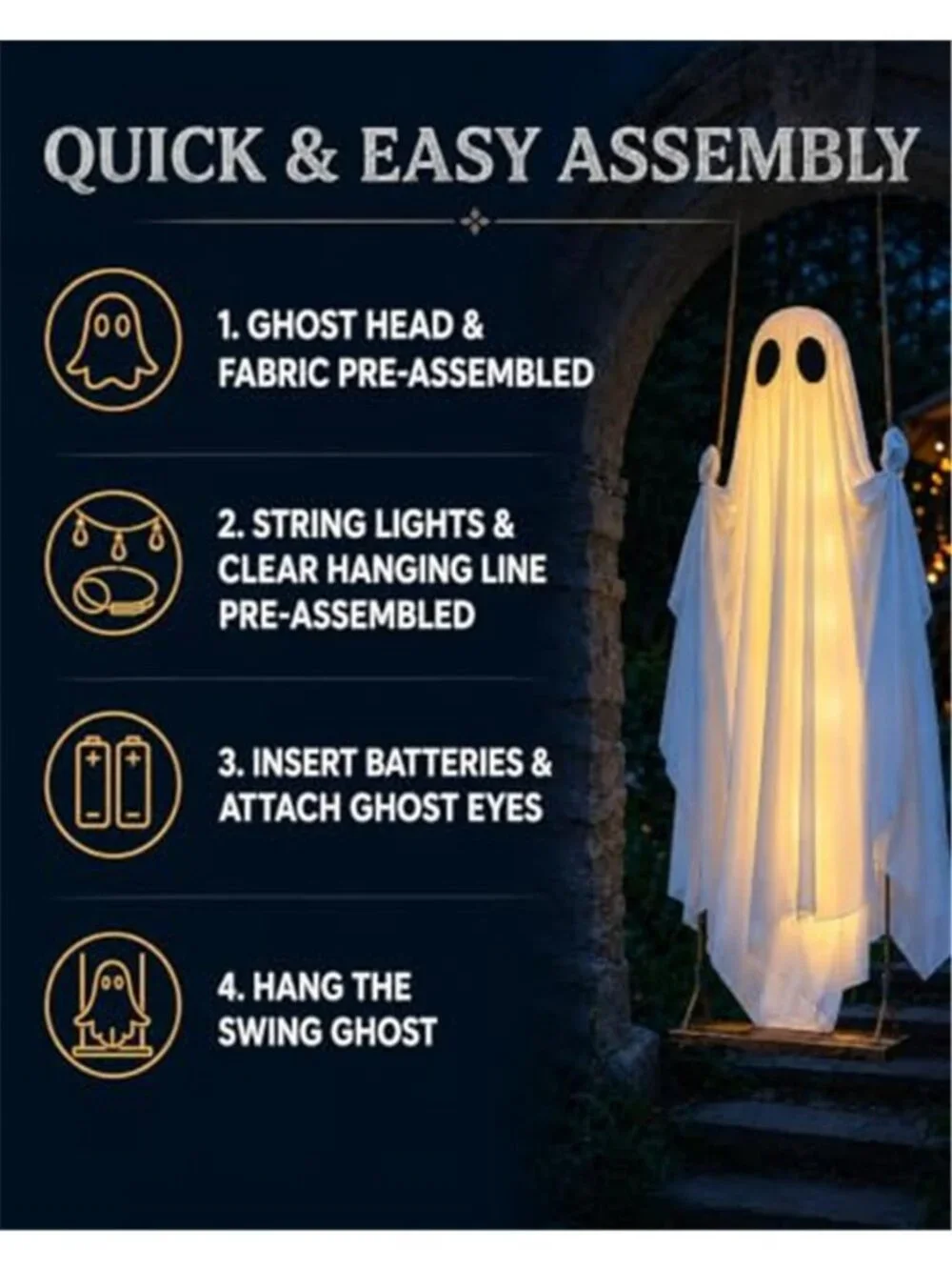 Halloween Decorations Outdoor - 5 FT Large Hanging Swing Ghost Halloween Decor